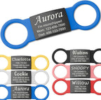Anavia Slide On Silent Pet ID Tags, S/M/L/XL Personalized Black Stainless Steel Colored Silicone Cat Dog Name Tag, Customized Engraved Nameplate, Quiet Chew-Proof Pet Collar Tag (Blue, Medium)
