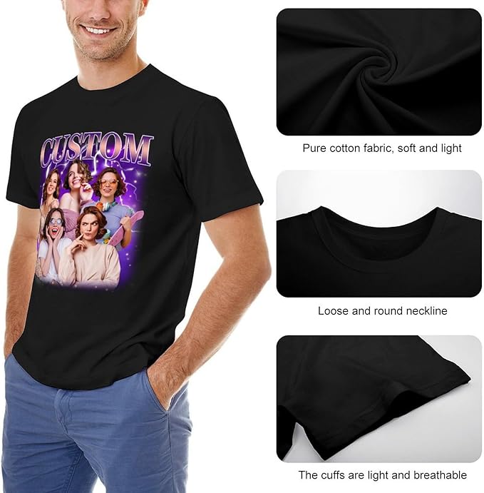M YESCUSTOM Custom Funny Tshirts for Men Women Personalized Face Tshirt with Picture Customized Tee Gift for Dad Mom Husband