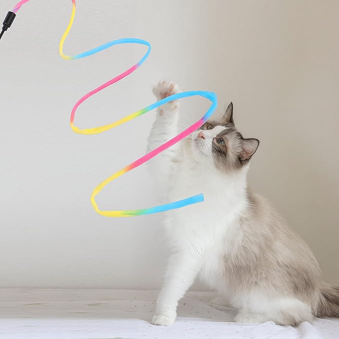 Cat Wand Rainbow Toy, 3pcs Rainbow Ribbon Cat Wand for Kittens Training Rainbow Ribbon Cat Interactive Catcher Wand Stick Toy for Kitten Cat Indoor Exerciser Playing(30cm)