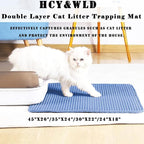 HCY&WLD Cat Litter Mat, Honeycomb Double Layer Cat Litter Trapping Mat, Waterproof Urine Proof Non-Slip, Scatter Control, Less Waste, Easier to Clean (Blue, 30" X 22")