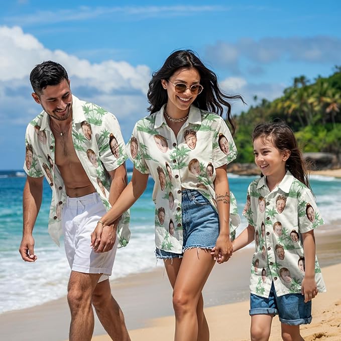 Custom Hawaiian Shirt with Face for Men, Unisex Tropical Beach Shirts Personalized Casual Funny Hawaii Button Down Shirts