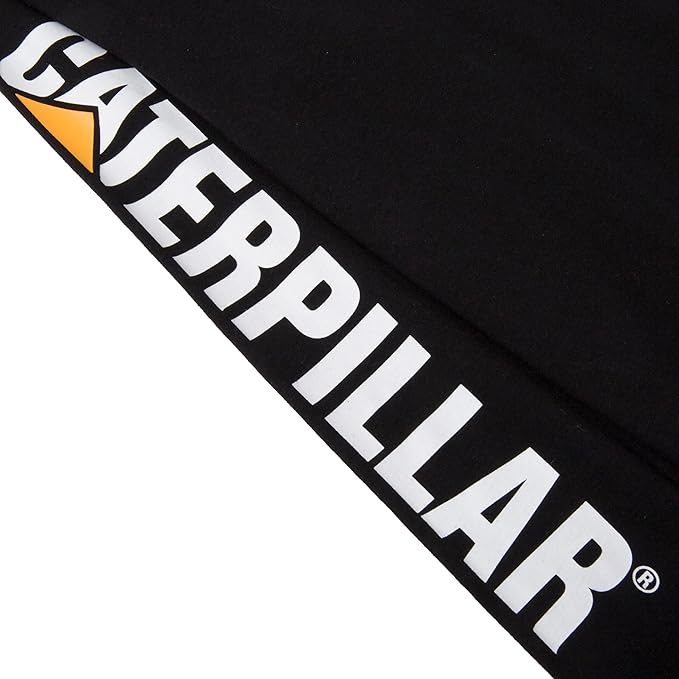 Caterpillar Trademark Banner Long Sleeve Tee Shirts for Men with Center Back Neck Wire Management Loop and Cat Workwear Logo