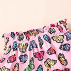Akyzic Little Girl Skirt Outfit Two Piece Spring Summer Outfit Butterfly Dress Cat Print Skirt Toddler Girl Outfit Set