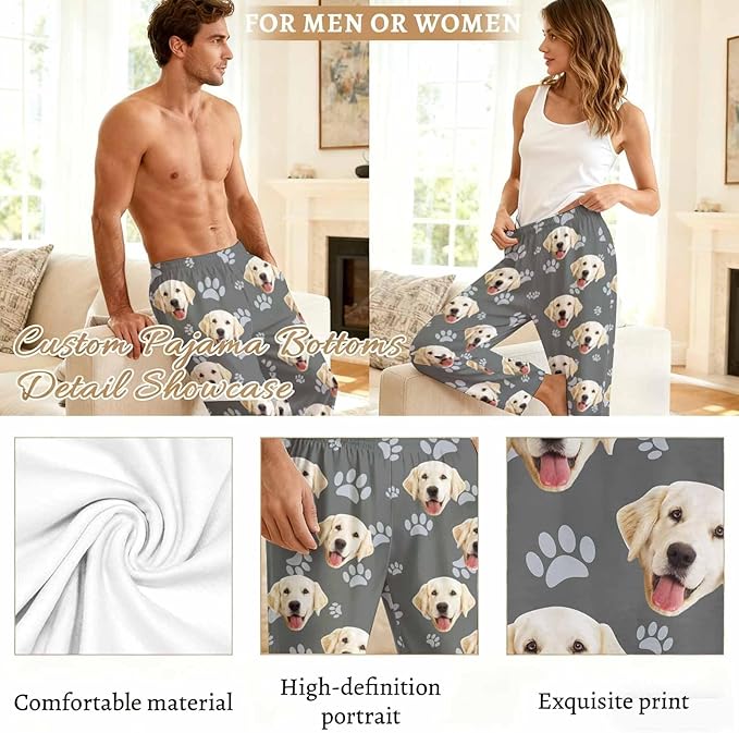Custom Couple Pajama Pants Sock with Funny Face, Personalized PJ Anniversary Birthday Women Men Pants