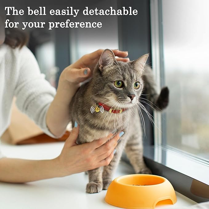 OOPSDOGGY Rolled Leather Cat Collar with Bell - Reflective Kitten Collar with Safety Elastic Strap - Adjustable Small Pet Collars for Boy Girl Cats (Black)