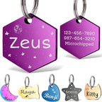 Anavia Small Size Dog Cat ID Tags, Small/XS Personalized Color Plated Stainless Steel Puppy Kitten Name Tags, Customized Engraved Nameplate Pet Collar Tag (Purple, Hexagon)