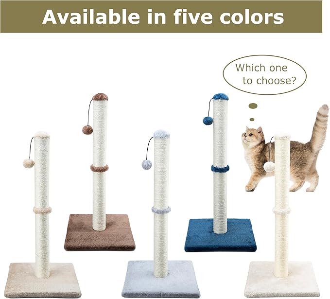 Dimaka 34" Height Tall Cat Scratching Post, Claw Scratcher with Sisal Rope and Covered with Soft Smooth Plush, Vertical Scratch [Full Strectch] for All Cats (Dark Brown, 34 inches for Large Cats)