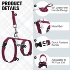 BEAUTYZOO Cat Harness and Leash Set Escape Proof for Walking, Kitten Soft Adjustable Vest Harnesses for Small Medium Large Cats, Easy Control Breathable Plaid Ribbon Nylon for Outdoor Indoor Use