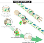 Lionet Paws 2pcs Pack Cotton Cat Collars,Breakaway Buckle with Floral and Dinosaur Pattern， Cute Adjustable Cat Flower Collar