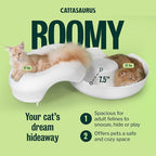Cattasaurus Peekaboo Cat Cave Donut for Multiple & Large Cats up to 30-45 lbs, 3-in-1 Self Warming Cat Bed, Tunnel & Scratcher for Indoor Cats, Washable & Detachable Small Dog Bed (White, Large)