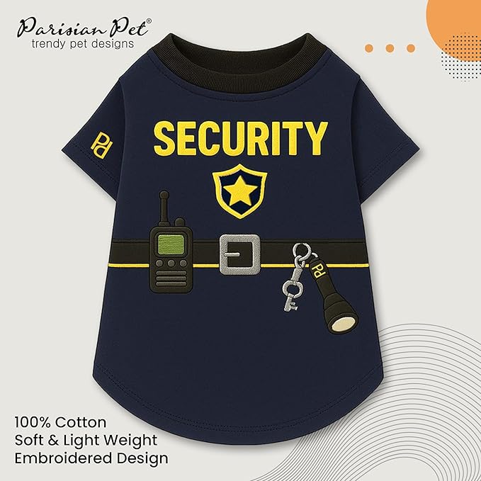Parisian Pet Dog Security Woofficer Shirt - Embroidered Pet Vest - 100% Cotton & Polyester Doggy Shirt - Lightweight Pet Clothes - Sleeved Puppy Costume - Funny Shirts for Medium Dogs - M