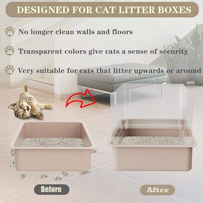 4Pcs Cat Litter Box Pee Shields - Open Top Litter Box Splash Guard Privacy Screen Transparent Easy Clean 14.5 * 11.5in-Box Not Included (4)