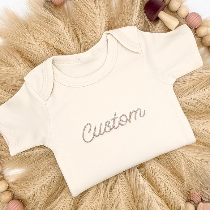 COUPLEHOODIES Personalized Baby Onesie Bodysuit – Custom Embroidery Gift for Pregnancy Reveal Baby Shower or First Grandchild