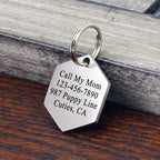 Ultra Joys Stainless Steel Pet ID Tag - Personalized Front and Back Engraving, Cat & Dog Tags, Optional Engraved Both Sides, Hexagon Mountain Design, Silver Large