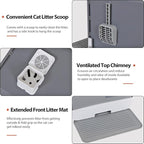 Extra Large Enclosed Cat Litter Box with Mat and Litter Scoop, Odorless Toilet Anti-Splashing Kitty Litter Pan Covered Hooded Cat Box