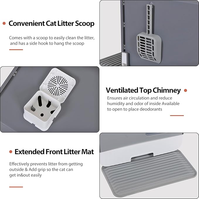 Extra Large Enclosed Cat Litter Box with Mat and Litter Scoop, Odorless Toilet Anti-Splashing Kitty Litter Pan Covered Hooded Cat Box