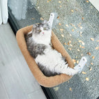 Zakkart Foldable Cat Hammock for Window - Cordless, Embeded Machine Washable Bed, Robust Metal Frame - Cat Window Perch for Large Cats and Kitten (Brown Bolster Bed, Medium)