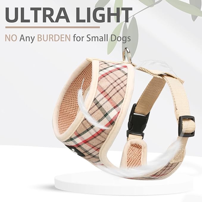 PUPTECK Soft Mesh Dog Harness and Leash Set Pet Puppy Cat Comfort Padded Vest No Pull Harnesses, Khaki, XS