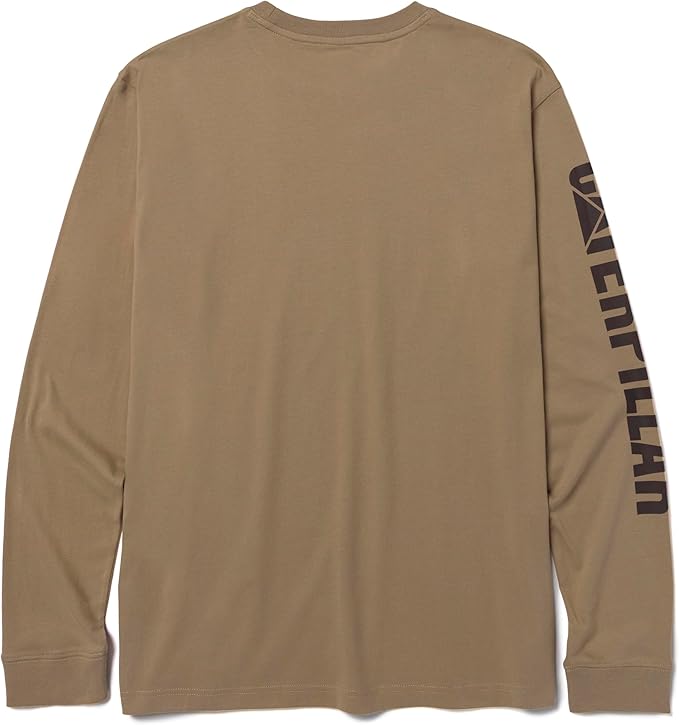 Caterpillar Trademark Banner Long Sleeve Tee Shirts for Men with Center Back Neck Wire Management Loop and Cat Workwear Logo