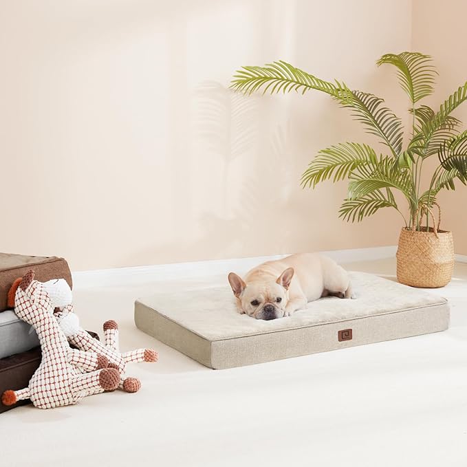 EHEYCIGA Waterproof Dog Bed Orthopedic 30"x20", Memory Foam Pet Bed for Medium Dogs, Washable Pet Mat with Removable Cover, Beige