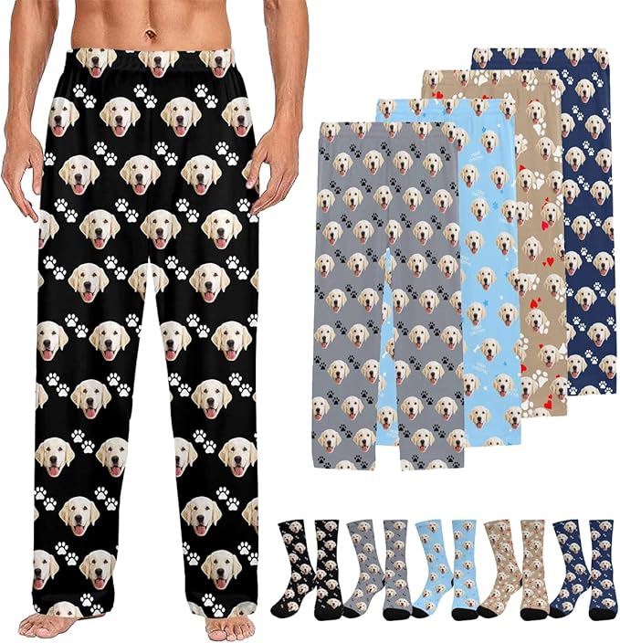 Custom Couple Pajama Pants Sock with Funny Face, Personalized PJ Anniversary Birthday Women Men Pants
