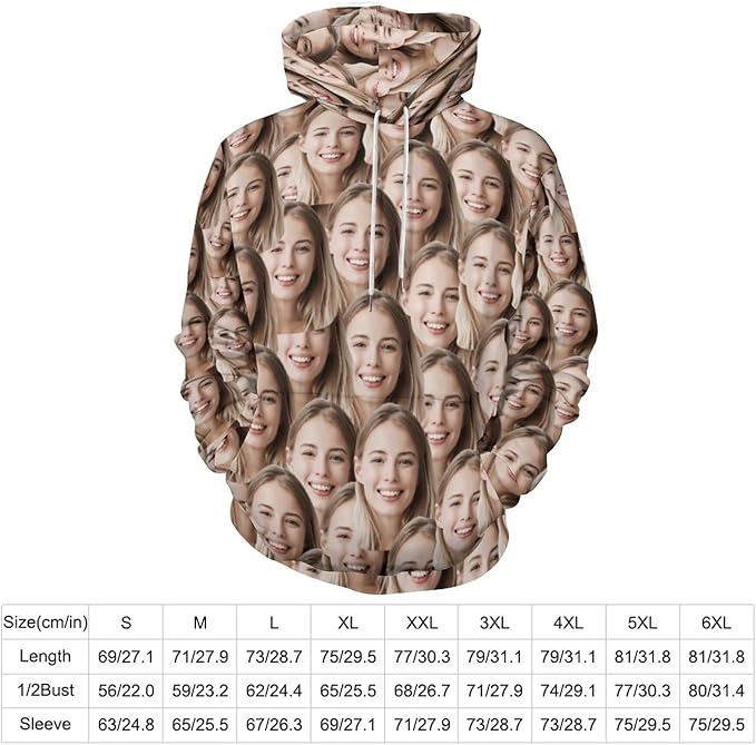 Artsadd Custom Face Unisex athletic Pockets Sweatshirt Loose Hoodie Custom Christmas Long Sleeve Sweatshirt Hooded Pullover