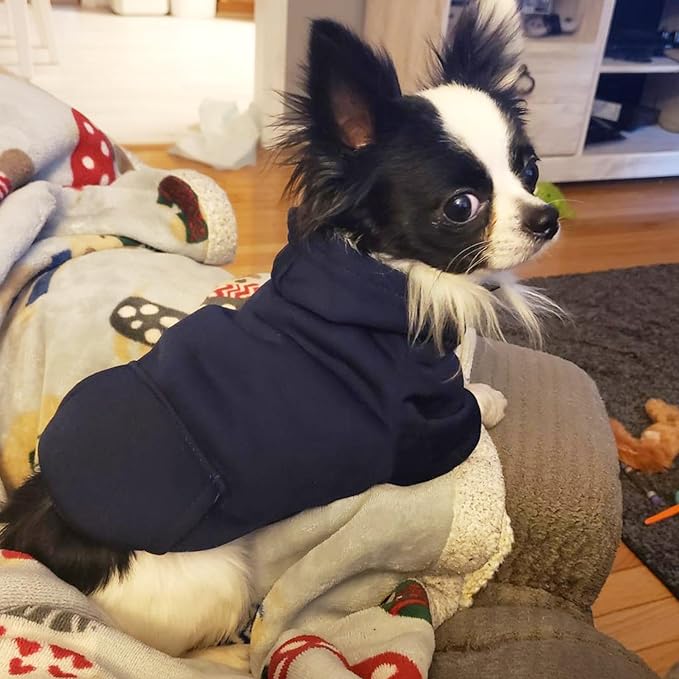Jecikelon Winter Dog Hoodie Sweatshirts with Pockets Warm Dog Clothes for Small Dogs Chihuahua Coat Clothing Puppy Cat Custume (Navy, X-Small)