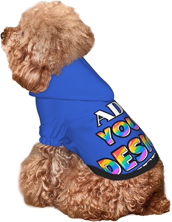 Custom Dog Hoodie for Small Pets, Personalized Photo Text Pet Warm Pullover Sweatshirt with Name Number, Customized Gifts Soft Hooded Cats Kitten Clothes, Deep Blue, M,
