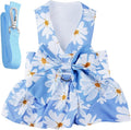 Dog Dress Bowknot Harness Leash Set for Small Girl Dogs Blue Daisy Floral Dog Cat Clothes Cute Puppy Outfits Pet Clothes Spring Summer Breathable Dresses(Large)