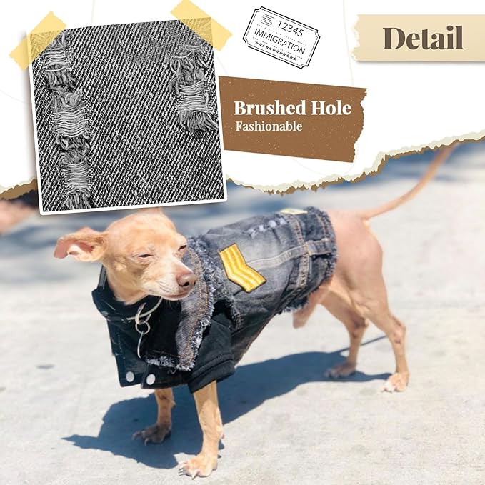Cool Dog Jean Jacket Small Puppy Outfits Frenchie Clothes Denim Coats for Small Medium Dogs Cats Boys Girls Pet Vest Dog Shirt Clothing Doggy Costume (Black Print, XXL（Suggest 15-20 lbs）)