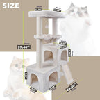 37.4" Cat Tree Tower with Twin Cat Condos for Indoor Cats, All-in-One Activity Center with Cat Scratching Post Cozy Sleeping Perch Hammock and Toy Balls,Beige