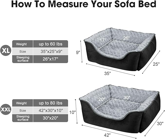 JOEJOY Rectangle Dog Bed for Large Medium Small Dogs - Washable Orthopedic Sofa Bed, Soft Breathable Puppy & Pet Cuddler, Durable Calming Dog Bed with Anti-Slip Bottom, Multiple Sizes, Black