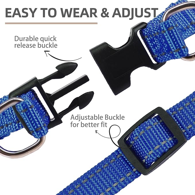 PUPTECK No Pull Dog Harness Soft Adjustable Basic Nylon Step in Puppy Vest Outdoor Walking with ID Tag, Reflecive Navy Blue, S