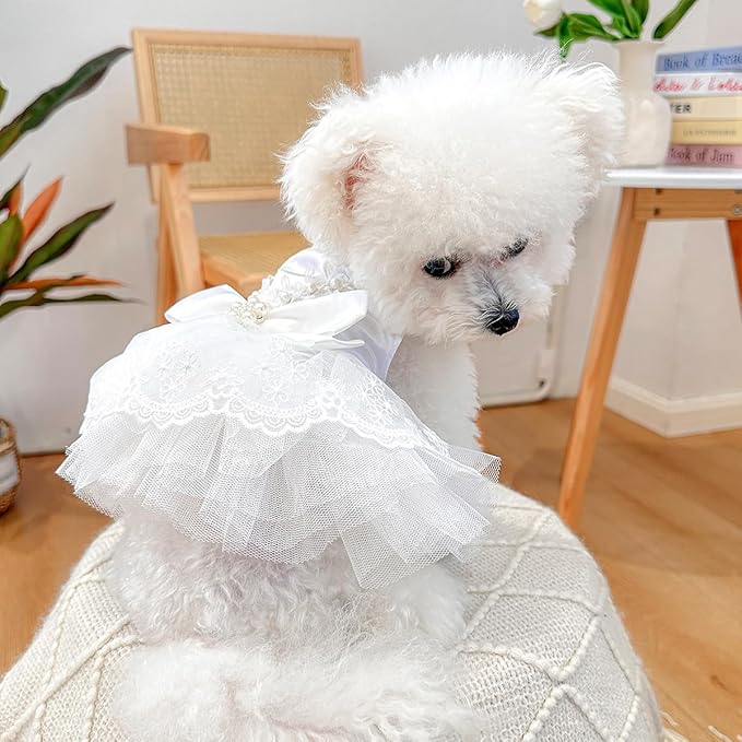 Fashion Sweet Puppy Dog Blingbling Princess Skirt Pet Dog Lace Cake Camisole Tutu Dress D-White XS