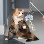NOWFRESH Cat Wand Toy Set, 2 PCS Interactive Cat Teaser Wands with Cute Paper Mice & Paper Fish Designs, Equipped with Bells and Streamers to Captivate Your Cat’s Attention