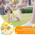 Dog Harness Dress Leash Set for Small Dog Summer Clothes Girl Female Puppy Cats Outfits Cute Floral Bowknot Princess Birthday Dress for Extra Small Pet Doggie Kitten Outfits Apparel(Yellow,L)