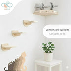 Cat Wall Shelves for Cats & Kitten – Solid Wood Cozy Corner Bed + Cushion with 2 Washable Covers +3 Wooden Steps, Safe Haven for Indoor Cats, Cat Shelves for Wall, Wood Color