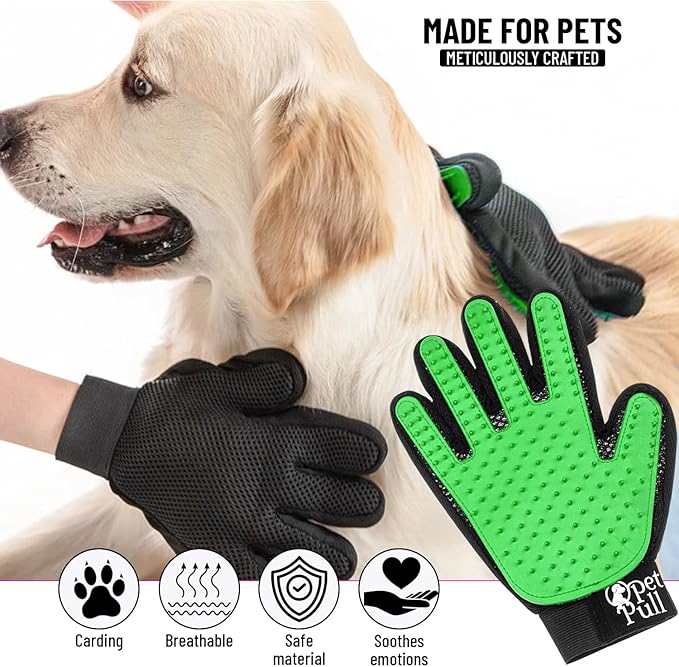Pet Grooming Gloves with 259 Silicone Tips - Pet Hair Removal Tool Gentle Shedding Dog Washing Gloves - Deshedding Brush Hair Remover Mitts for Dogs & Cats for Long and Short Hair (Green)