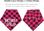 Birthday Plaid Dog Bandana with Button, Fall Dual Layer Scarf Soft Cotton Triangle Bib Girls and Boys Kerchief Adjustable Accessories for Small Medium Large Extra Large Dog Puppy Pet Cat