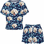 D-Story Custom Short Pajama Set with Pet Face Personalized Photo Sleepwear 2 Pieces Pjs Nightwear Xmas Gift for Women