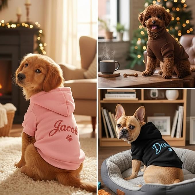 Personalized Name Dog Hoodie, Embroidered Hoodies Pets Name, Custom Pet Memorial, Bright Puppy Sweatshirt, Customized Pet Clothes Warm Winter Outfit for Dogs, Gift for Dog Lovers Style 2