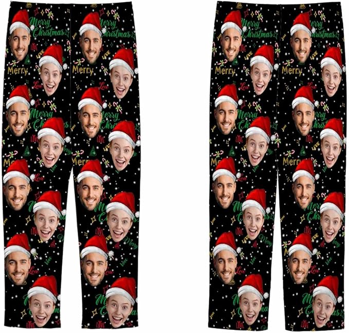 MyPupSocks Customized Face Pajamas Pants Sleep Bottoms for Men Women XS-2XL