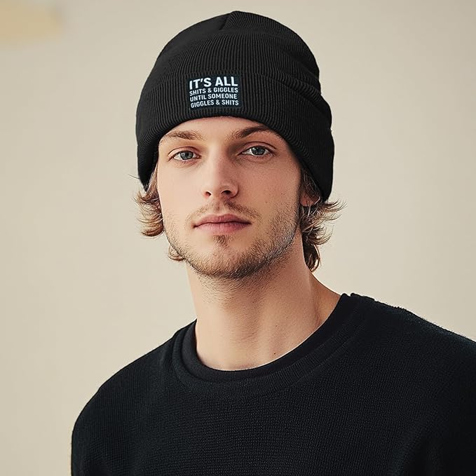 Funny Beanies Warm Knit Hats Fall Winter Black Hip Pop Knit Hat Cap for Women Men