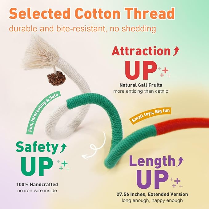 6 PCS XL Cat Toys Chew Ropes, 27.56 Inches Cat Chew Rope Toy for Teeth Cleaning, Safe Catnip Toys for Cats Rope Chew Toy (6 Bags of Catnip Included)