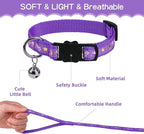PAWCHIE Cat Harness with Leash and Collar Set - Escape Proof Adjustable H-shped Cat Harness with Star and Moon Pattern Glow in The Dark for Kitty Outdoor Walking, Purple M