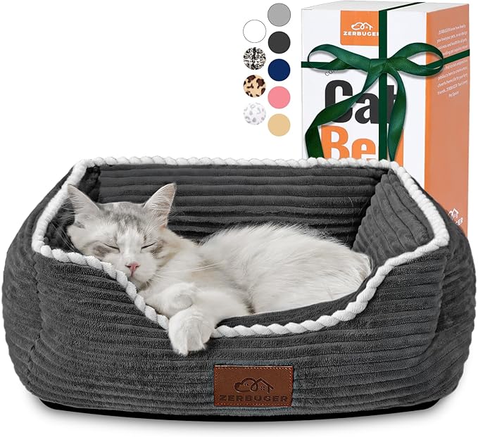 Cat Dog Bed for Pets, Rectangle Pet Bed Gift for Puppy and Kitten, Machine Washable Calming Fluffy Pet Couch Sofa for Indoor Outdoor, Portable Soft Cat Bed with Non-Slip Bottom (Small, Dark Grey)