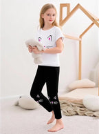4-8T Toddler Girl Clothes Cat face print Short Sleeve Top+Pants Outfits Girl Spring and summer 2-Piece Set