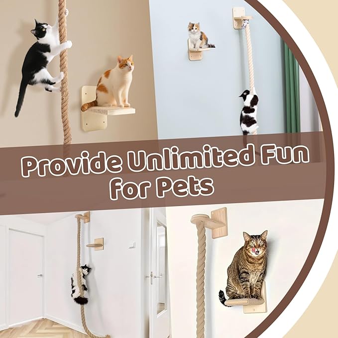 Cat Climbing Wall, Wall Mounted Cat Ladder, Cats Climbings Pole with 59in Climbing Rope, Larger and Wider Base Cats Ladder for Walls with Scratching Post (1.5m/59in Long)