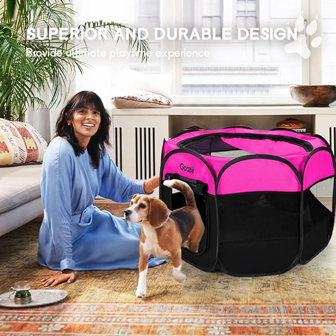 Portable Dog Playpen for Small Dogs Indoor Outdoor, Foldable Pet Puppy Playpens Kennel Tent with Top Cover Door for House Cat Kitty for Dog Lover as (Medium Size, Pink)