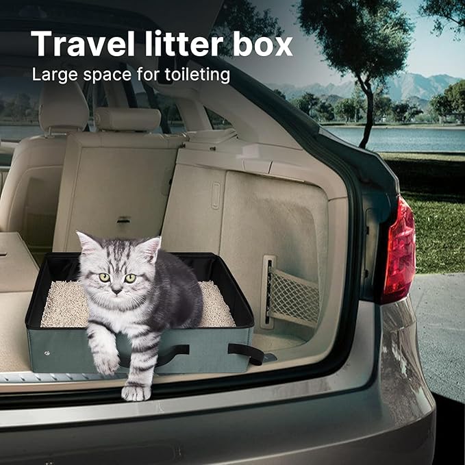 Portable Litter Box for Cats Kitten Foldable Travel Litter Box with Lid, Leak-Proof No Smell Easy to Carry, Clean and Store Easy for Car Travel, Hotle Stays and Road Trip 16x12x4.3inches (No lid)